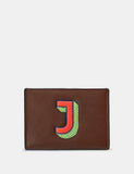 **Letter Press Monogram Leather Card Holder Card Holder Yoshi Brown J 