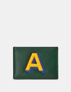 **Letter Press Monogram Leather Card Holder Card Holder Yoshi Green A 