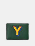 **Letter Press Monogram Leather Card Holder Card Holder Yoshi Green Y 