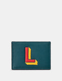 **Letter Press Monogram Leather Card Holder Card Holder Yoshi Teal L 