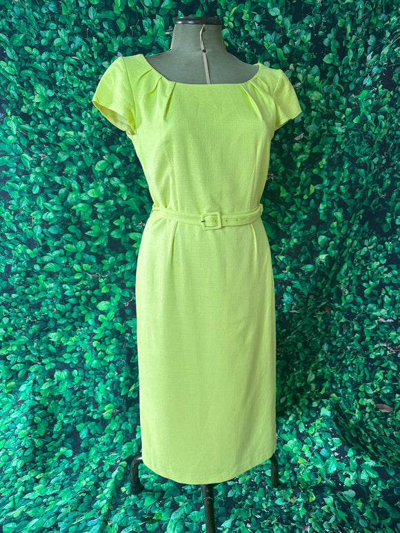 LK Bennett Yellow Chartreuse 50s Style Pencil Dress RR Dress Retro Revibe Yellow Small 