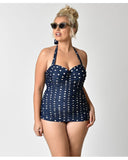 The fabulous Mansfield Dotty Halter Swimsuit in  by Unique Vintage at Voluptuous Vintage