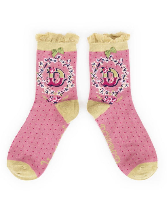 The fabulous Monogrammed Bamboo Socks D in  by Powder at Voluptuous Vintage