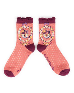 The fabulous Monogrammed Bamboo Socks G in  by Powder at Voluptuous Vintage