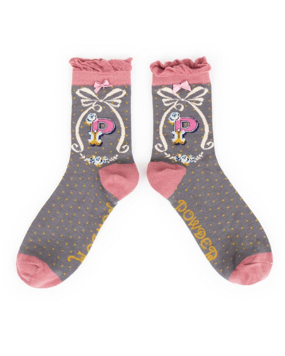 The fabulous Monogrammed Bamboo Socks P in  by Powder at Voluptuous Vintage