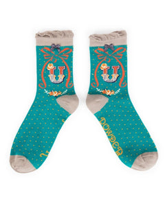 The fabulous Monogrammed Bamboo Socks U in  by Powder at Voluptuous Vintage