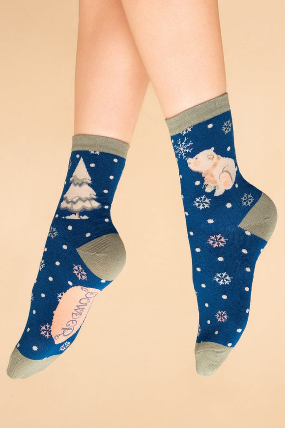 **North Pole-ar Bear Bamboo Ankle Socks Socks Powder Navy 