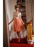 The fabulous Peach Silk Brocade Evening Dress in  by Authentic Vintage at Voluptuous Vintage