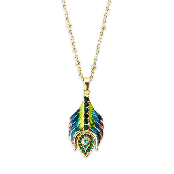 **Peacock Feather Pendant Necklace Bill Skinner Multi 