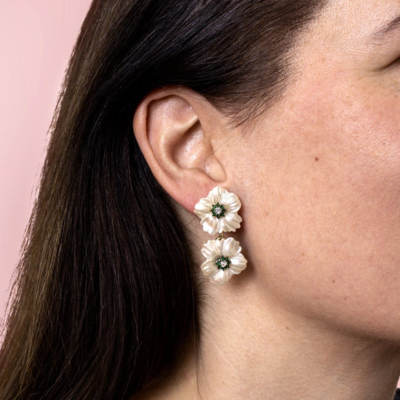 **Pearlised Flower Drop Earrings Earrings Bill Skinner 