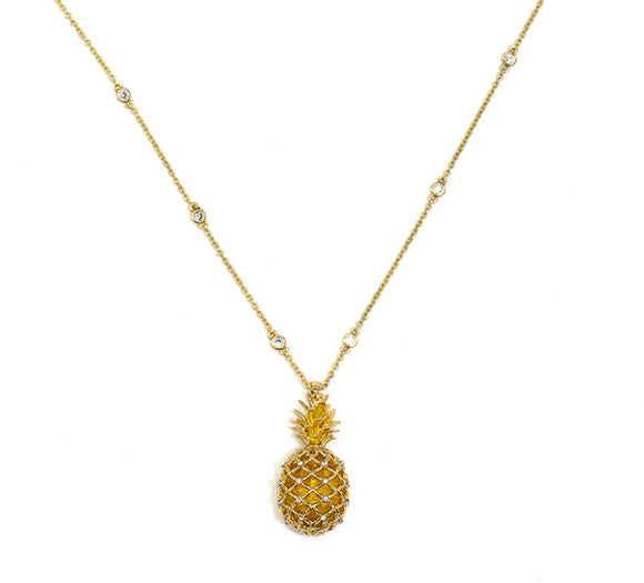 **Pineapple Crystal Long Pendant Necklace Bill Skinner Gold 