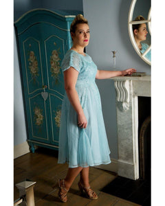 The fabulous Powder Blue Chiffon & Lace Dreamy Dress in  by Authentic Vintage at Voluptuous Vintage