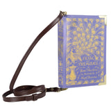 Voluptuous VIntage's large Pride and Prejudice bag by Well Read Company. A pale purple bag in the shape of a hardback book, with gilt title detailing. The strap attaches either end of the "spine"