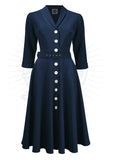 The fabulous Sally Shirtwaister Dress in Navy / Audrey by Pretty Retro at Voluptuous Vintage