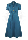 Sandra 40s Shirt Dress Dress Pretty Retro Petrol Blue Audrey 