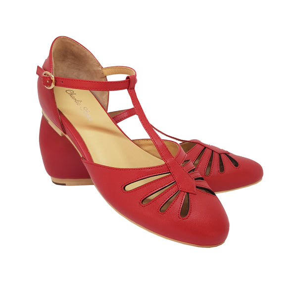 *Singapore Leather Flats Shoes Charlie Stone Red 37 