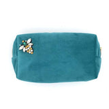 The fabulous Small Velvet Cosmetic Box Bag with Sparkly Insect Pin in Turquoise by Sixton London at Voluptuous Vintage
