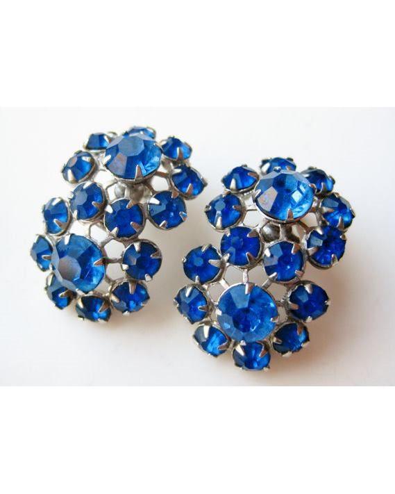 The fabulous Sterling Silver Saphire Blue Sparkling Clip Earrings in  by Authentic Vintage at Voluptuous Vintage