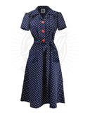 The fabulous Sylvie 40s Polkadot Shirt Dress in Navy / Audrey by Pretty Retro at Voluptuous Vintage