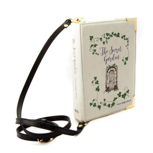 Voluptuous VIntage's Secret Garden Book Bag by Well Read Company. A delicate border of ivy with script writing for the title. The shoulder strap attaches each end of the 