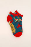 Toadstools Teal Trainer Socks by Powder - Teal and Rust socks with a sweet toadstool and leaf print.