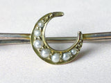 **Victorian Antique 14k Gold Pearl Crescent Moon Bar Pin Brooch Vintage Brooch Authentic Vintage 