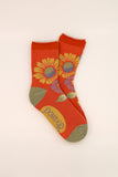 Vintage Flora Ankle Socks - Tangerine Socks by Powder with bold floral patterns in muted mustard and sage colours.