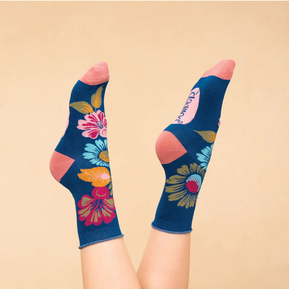 Vintage Floral Bamboo Ankle Socks Socks Powder Ink One Size 