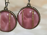 *Vintage Glass Button Brass Earrings Earrings Grandmother's Buttons Candy Pink Stripe 