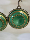 *Vintage Glass Button Brass Earrings Earrings Grandmother's Buttons Green Daisy 