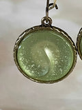 *Vintage Glass Button Brass Earrings Earrings Grandmother's Buttons Green Lustre Swirl 