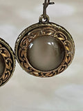 *Vintage Glass Button Brass Earrings Earrings Grandmother's Buttons Smoke Marble 