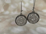 *Vintage Glass Button Silver Earrings Earrings Grandmother's Buttons 