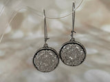 *Vintage Glass Button Silver Earrings Earrings Grandmother's Buttons 