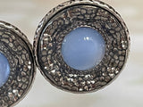 *Vintage Glass Button Silver Earrings Earrings Grandmother's Buttons Cornflower Blue Marquisite 