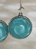 *Vintage Glass Button Silver Earrings Earrings Grandmother's Buttons Ice Blue Swirl 